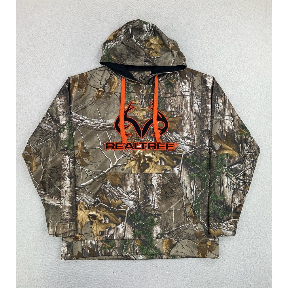 Realtree Hoodie Mens Large Brown Camo Pullover Logo Fleece Hunting Sweatshirt